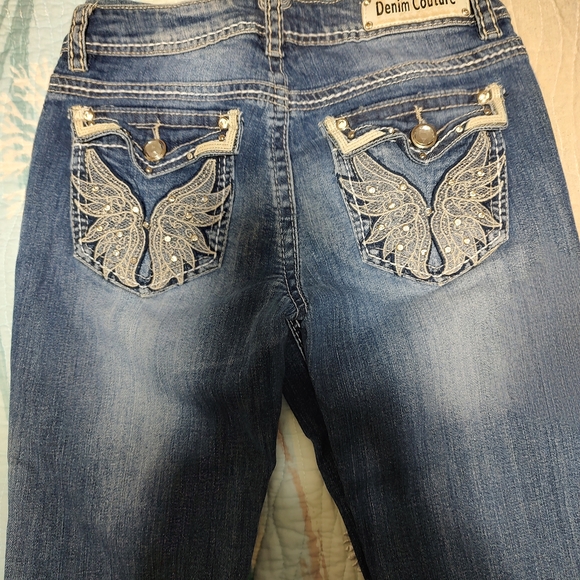 Stylish Blue Boot Cut Jeans with Butterfly Detail - Picture 6 of 8